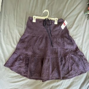 Plum, flowing, linen dress with adjustable waist drawstring